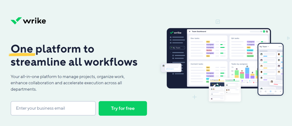 Wrike landing page screenshot