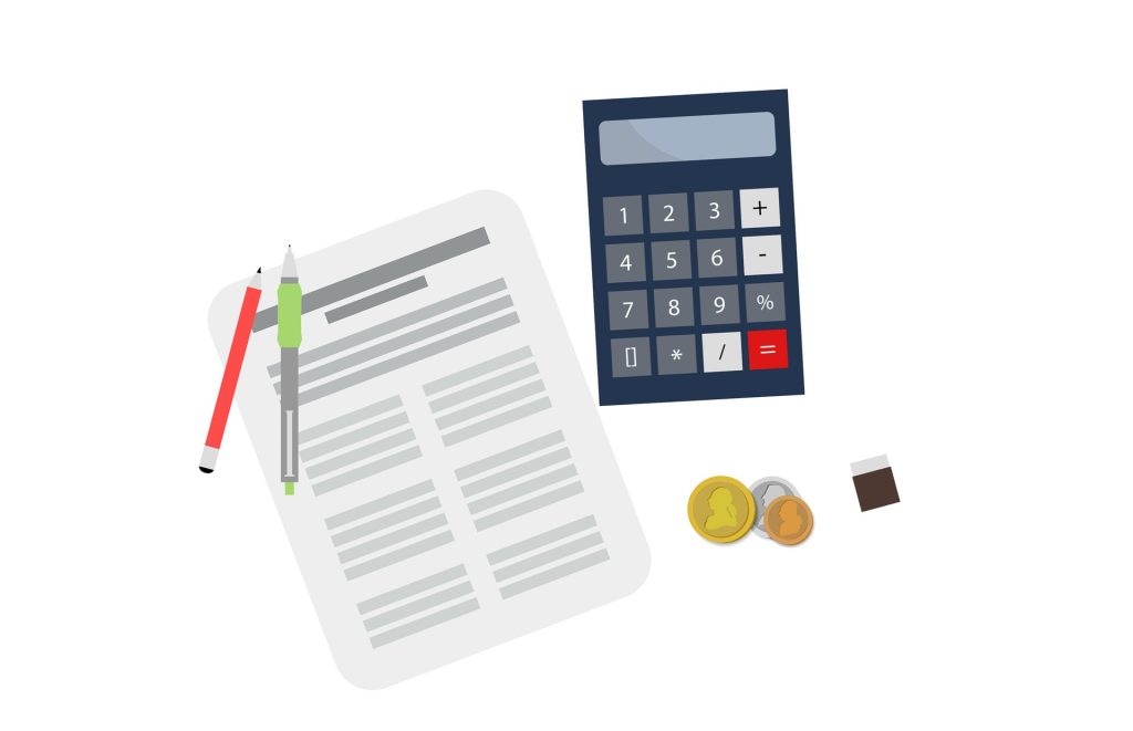 Illustration of calculator and invoices