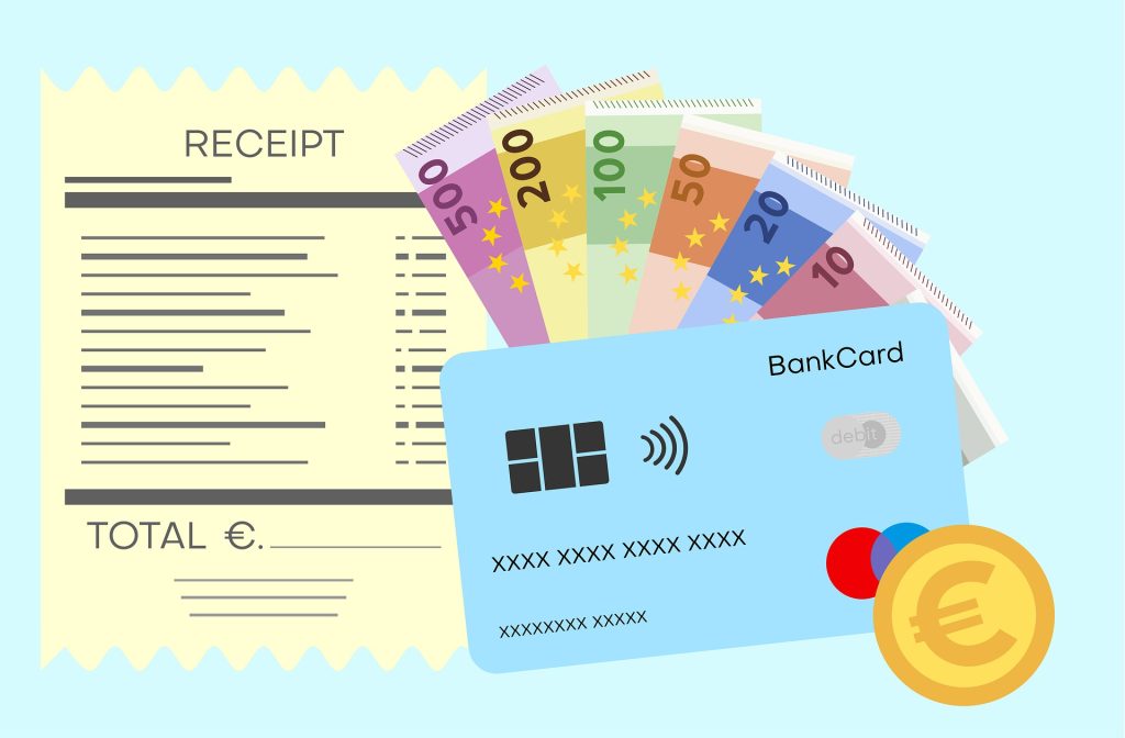 Illustration of invoice and various payment types