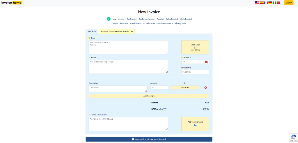 Invoice-Home-create-an-invoice-screenshot