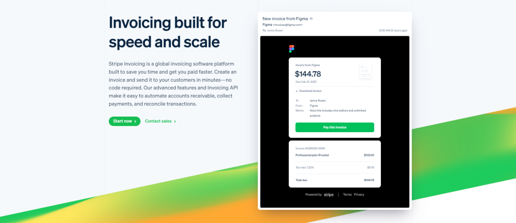 Stripe invoicing landing page screenshot