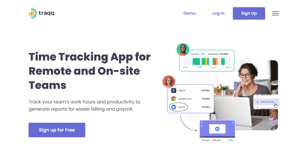 Traqq landing page screenshot