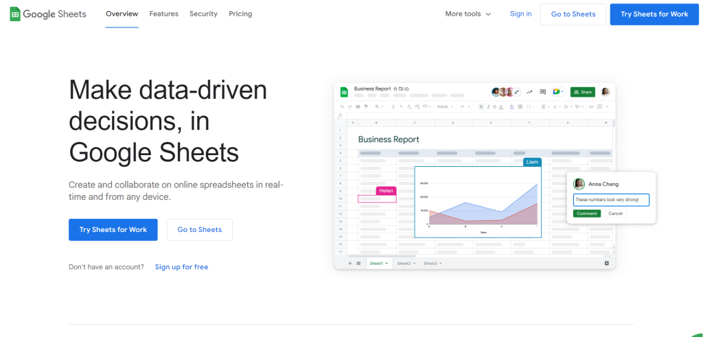 Google-Sheets-landing-page-screenshot