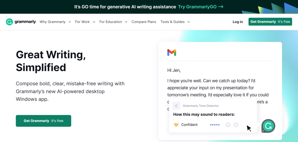 Grammarly landing page screenshot