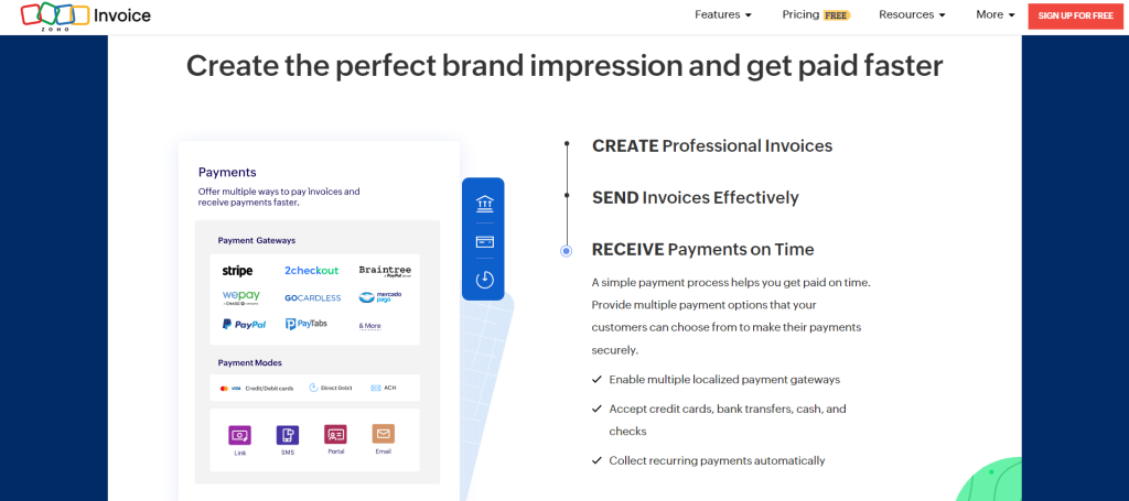 Zoho Invoice landing page screenshot