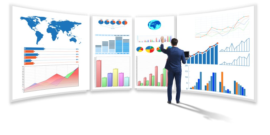 Businessman in front of KPI Digital Dashboard