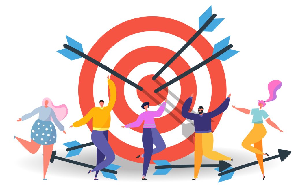Business concept illustration, Target with an arrow, hit the target, goal achievement.