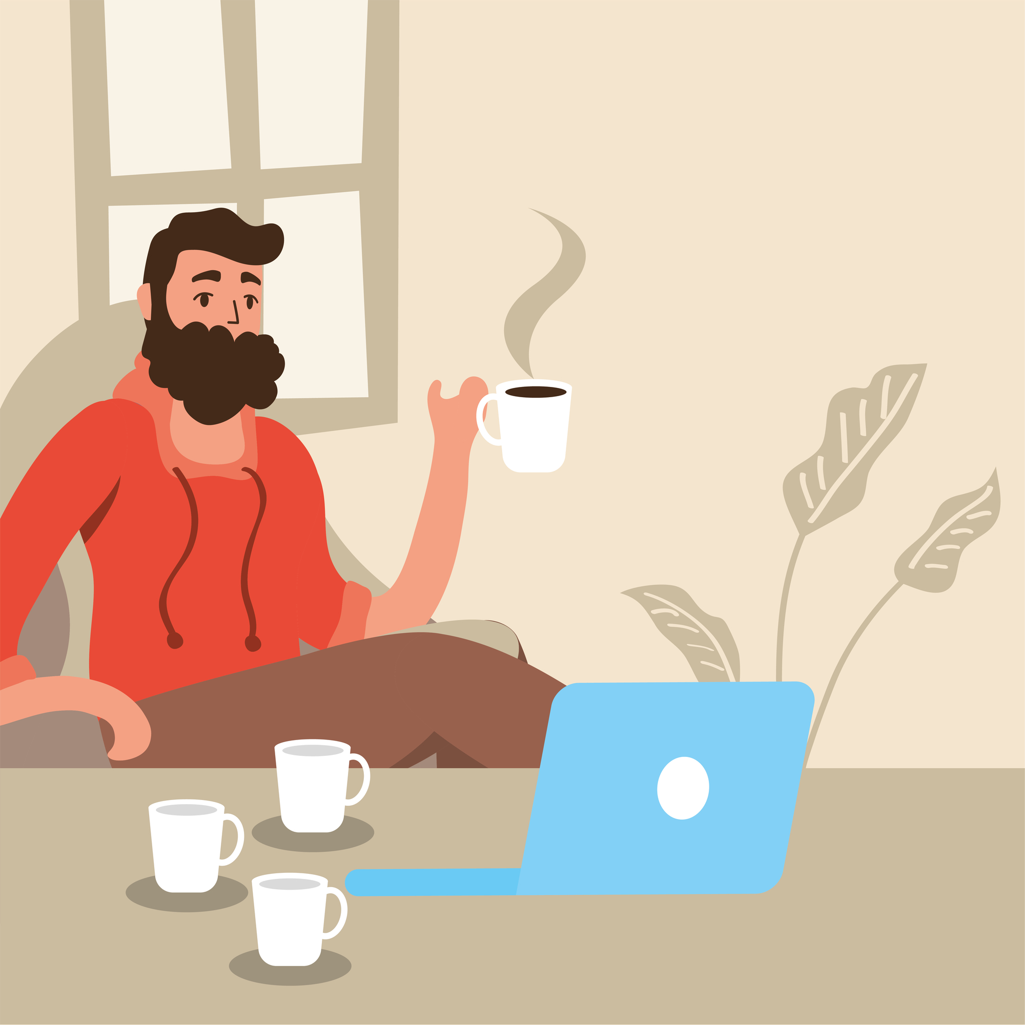 man using laptop stay at home campaign vector illustration design