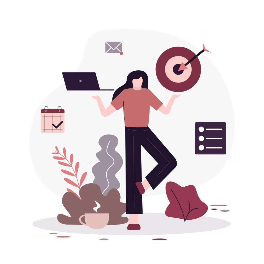 task management, Work in focus, productivity and self discipline. Goal achievement. . Flat vector illustration
