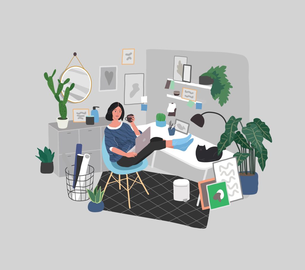 Flat cartoon vector illustration of freelancer